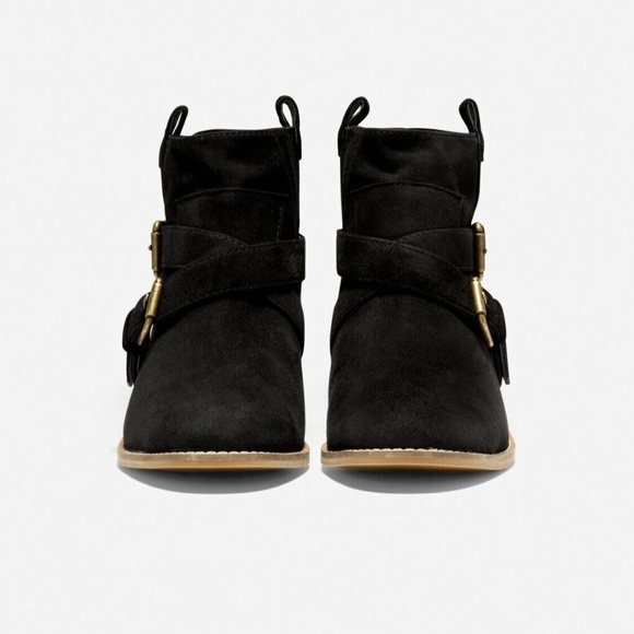 Cole Haan Jensynn Ankle Boots Black Suede Fashion Booties Block Heel Booties 6.5 - Picture 4 of 15